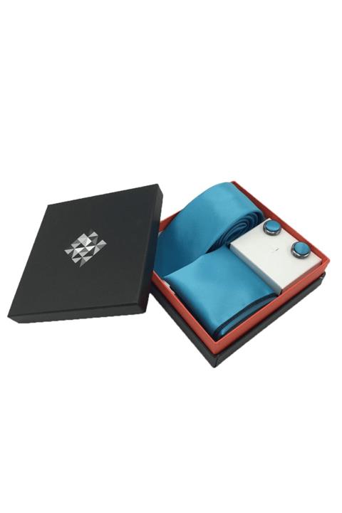 Tr10 Fashion Tr10 Turkuaz Düz Mikro Saten Kravat Set