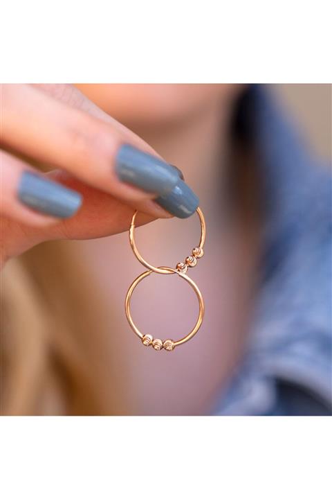 Myra Gold Üç Dorika Toplu Rose Altın Halka Küpe