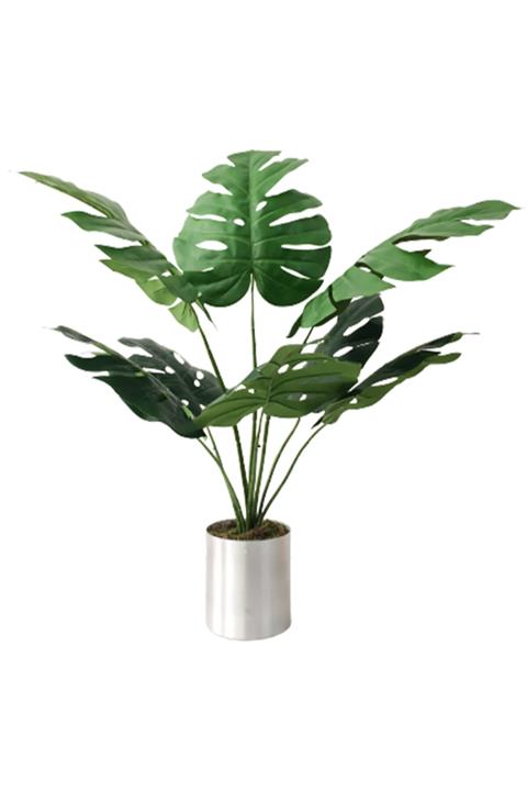 Hediye Vitrini Yapay Ağaç 1.kalite Monstera Ağacı Deve Tabanı Ağacı Paslanmaz Metal Saksılı 8 Dallı 70 Cm