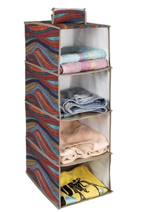 sinerjistore 30x25x65cm Elegant Desenli 4 Gözlü Katlanabilir Dolap Organizeri Gardrop Düzenleyici Organizer Çok