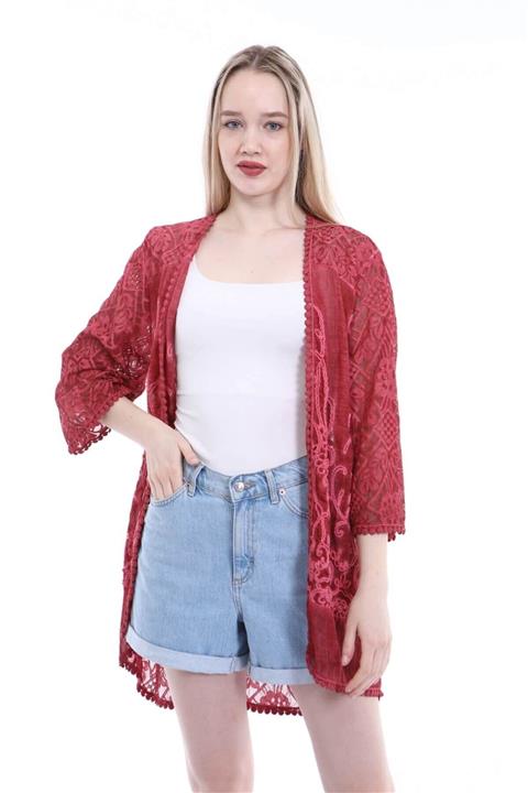 Luisido Kadın Italyan Bordo Dantelli Retro Kaftan