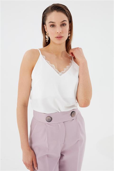 Chima Kadın Ekru Askılı Dantel Detaylı Body