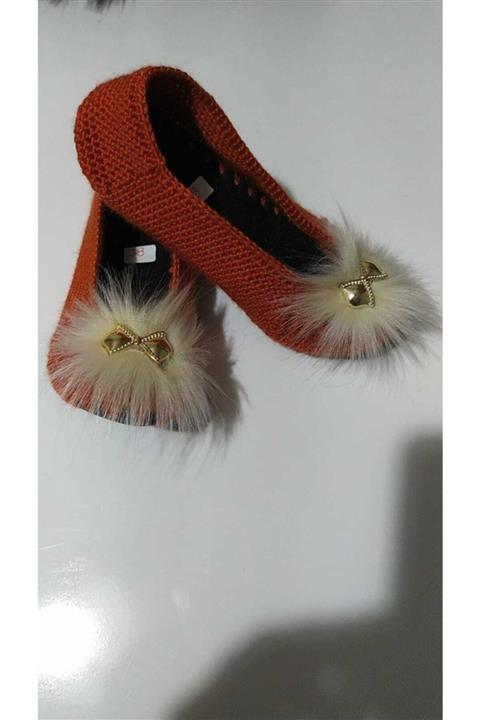 PATİK Kadın Kiremit Rengi Kadife El Işi