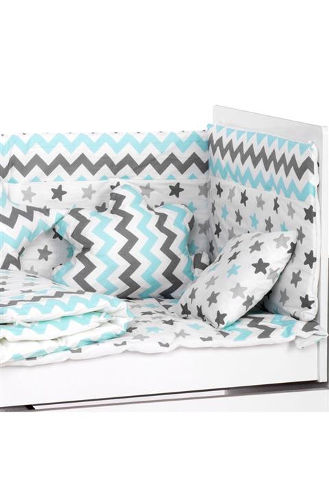 Sluupy Turkuaz Gri Zigzag-Yıldız Bebek Uyku Seti 60x120(12'li)