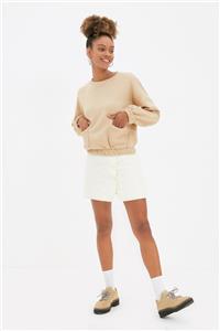 TRENDYOLMİLLA Camel Cep Detaylı Şardonlu Basic Örme İnce Sweatshirt TWOAW22SW1086