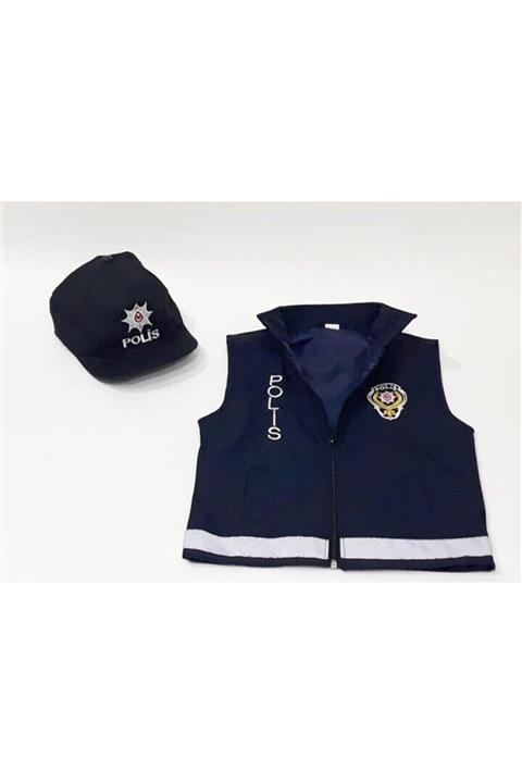 Muraty Unisex Çocuk Polis Şapka Ve Yeleği Kiyafeti Kostümü