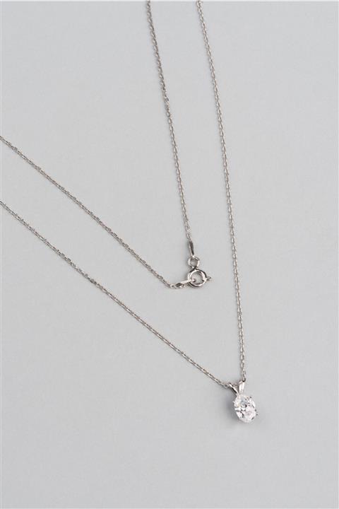 So CHIC... Oval Kesim 18 Ayar Beyaz Altın Kaplama Gümüş Kolye