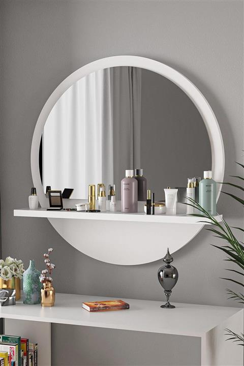 bluecape Yuvarlak Beyaz 60cm Aynalı Dresuar Hol Koridor Konsol Duvar Salon Mutfak Banyo Ofis Çocuk Yatak Oda