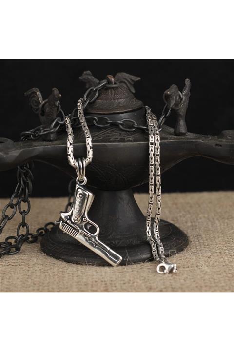 Tesbihsepetim Gümüş Kral Zincirli 14'lü Tabanca Model Kolye