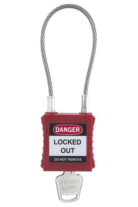 Locksan Plastik Gövde Çelik Kablo Emniyet Asma Kilit -kırmızı