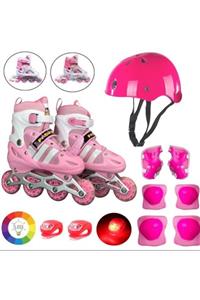 Depomiks Avm Pembe Işıklı Teker Ayarlanabilir Çocuk Alıştırma Paten 2 Fonksiyon + Çakarlı Kask Dizlik Set