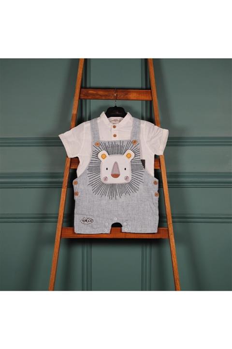 Midimod Gold Keten Aslan Nakışlı Salopet