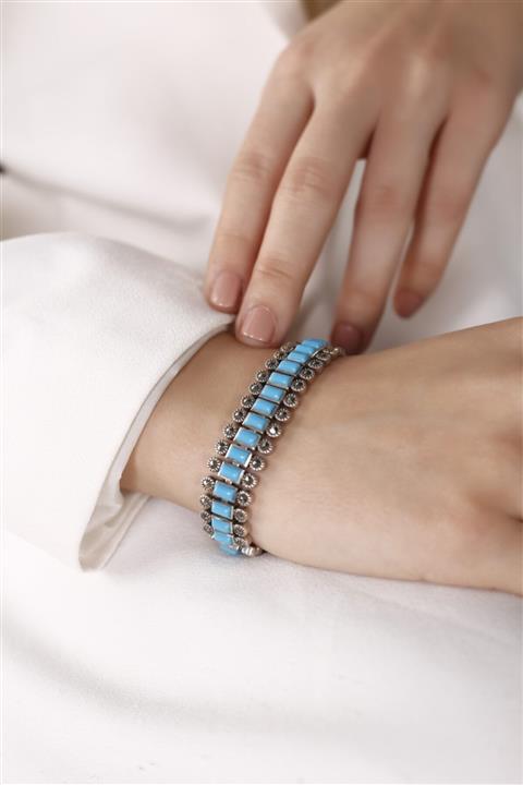 Glint Point Markazit Turkuaz Detaylı Gümüş Kadın Bileklik