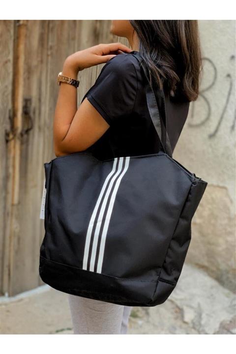 CuCu Bag's Kadın Siyah Büyük Boy Çizgili Spor Çantası Cc-022-22