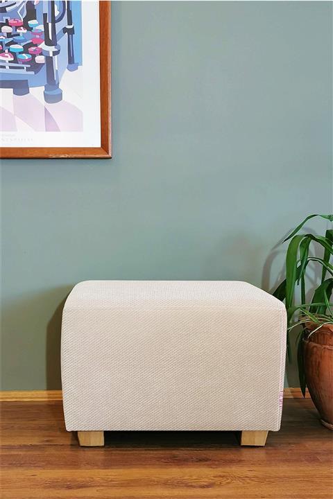 KURGU Ahşap Ayaklı Dikdörtgen Puf - Krem