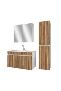 banos Tm3 Ayaksız 2 Kapaklı Lavabolu Tesbih Mdf 100 Cm Banyo Dolabı Aynalı Üst Dolap Boy Dolabı