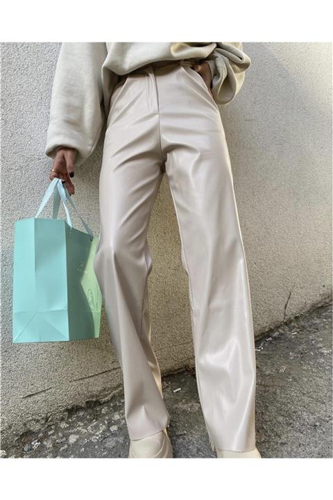 Fit the Shop Suni Deri Palazzo Pantolon Bej