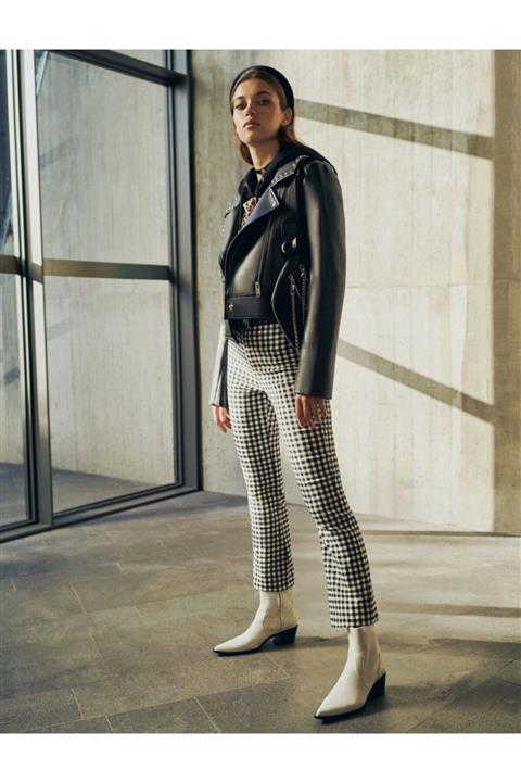 Koton Kareli Yüksek Bel Mini Ispanyol Paça Pantolon