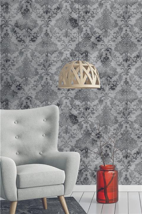Decowall Astor Antrasit Renk Çiçek Desenli Kabartmalı Duvar Kağıdı 107-03