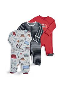 Mamas Papas Unisex Bebek  Kırmızı 3 Lü Car Sleepsuıts Bebek Body & Zıbın