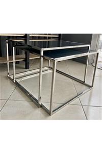 Diamond Mobilya Ayna Paslanmaz Yan Sehpa 2'li