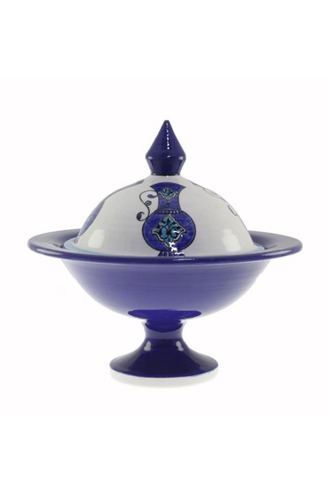 OTANTİK ÇİNİ Mavi Zemin Karanfil Dekorlu Şekerlik 21x30 cm