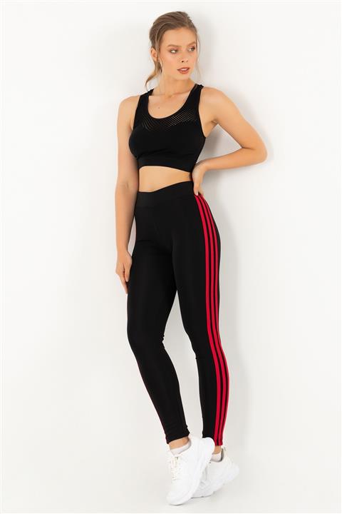 Doremi Kadın Siyah Active Sportive Üç Çizgili Tayt