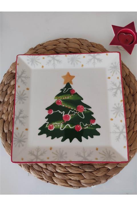 Badelihome 24 Cm 2 Kişilik Çam Ağaçlı Kare Yilbaşı Servis Tabağı