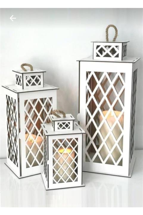 by tuğçe design 3'lü Ahşap Fener Mumluk Seti