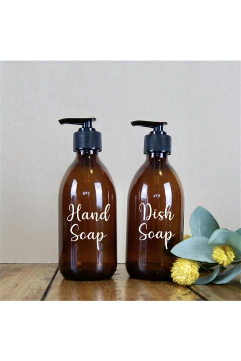 BLS Home 300 Ml. Amber Cam Şişe - Hand Soap-dish Soap 2'li Mutfak Seti