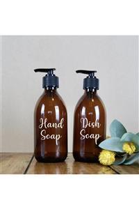 BLS Home 300 Ml. Amber Cam Şişe - Hand Soap-dish Soap 2'li Mutfak Seti