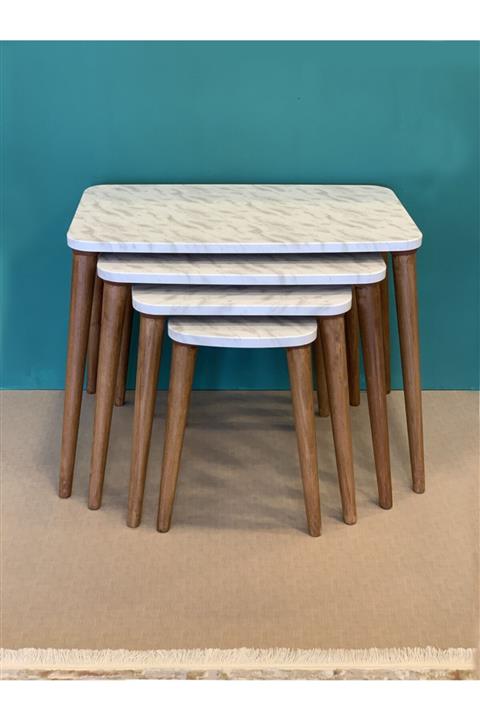 EVİNZA Beyaz Mermer Zigon Mdf Sehpa 4lü