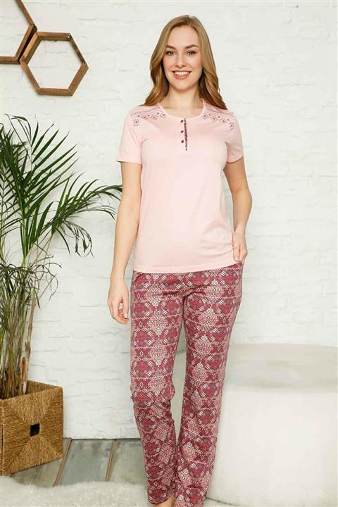 ALİMER Nakışlı Büyük Beden Pijama Takım