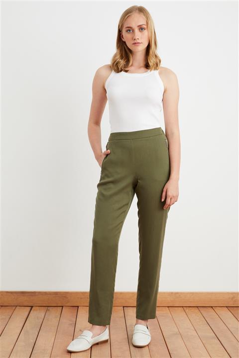 Love My Body Kadın Haki Metal Fermuarlı Pantolon 153L7750000