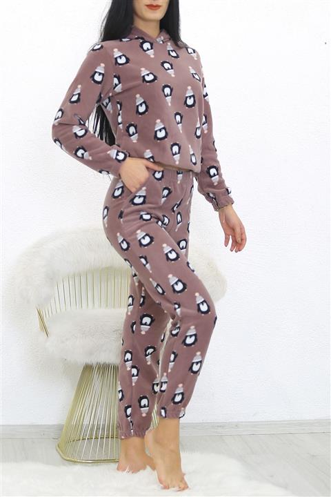 VELİZADE Büyük Beden Pijama Takımı Kahverengi