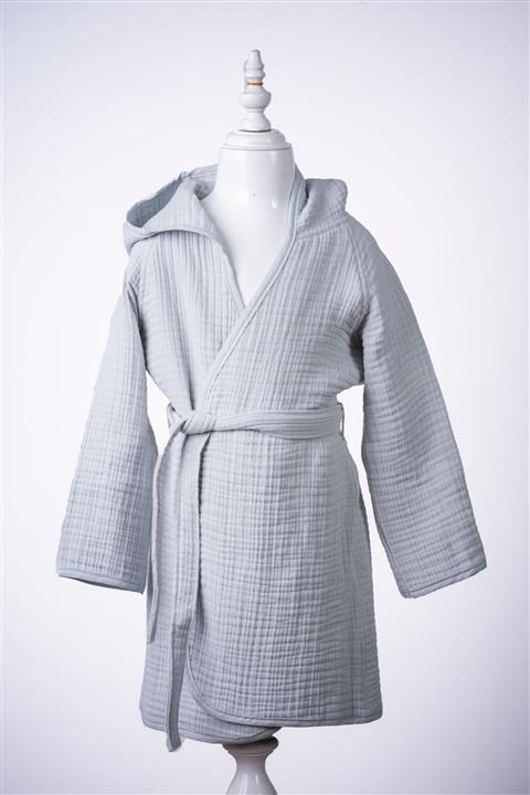 PUFLİNGO 4 Kat Müslin Gri Bornoz