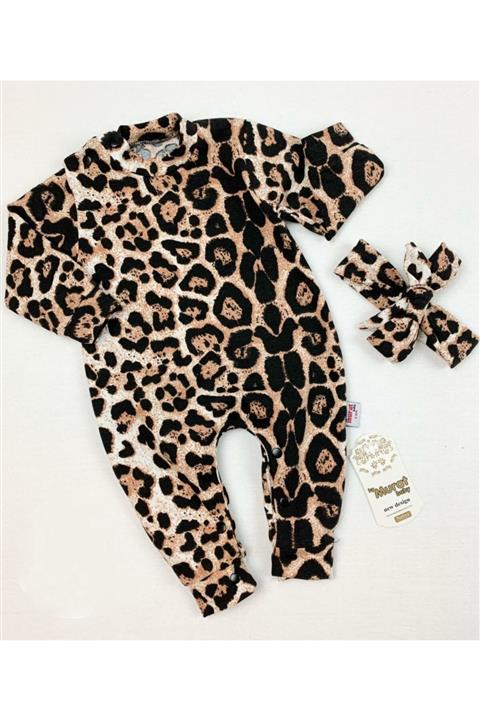 eliz kids Leopar Bandanalı Bebek Tulum