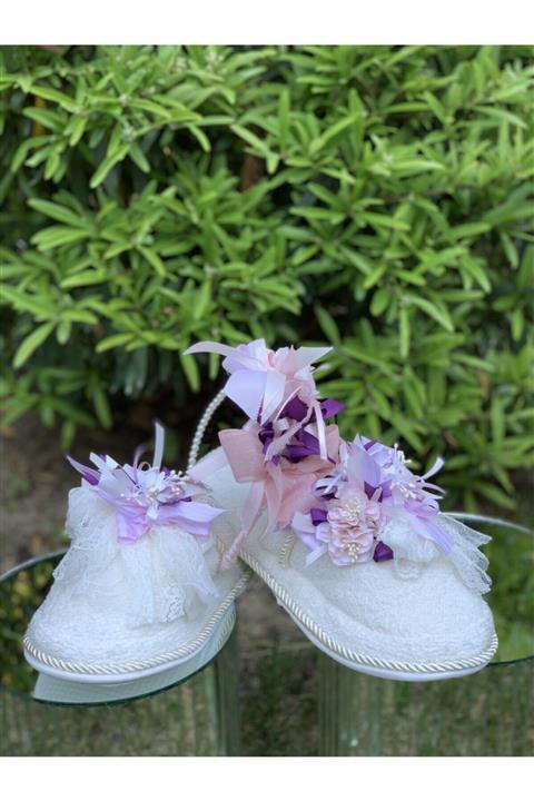 SEA Süsleme Kadın Beyaz Taç & Terlik