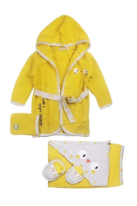 Miniworld Baby Chick 4lü Bebek Bornoz Set Sarı