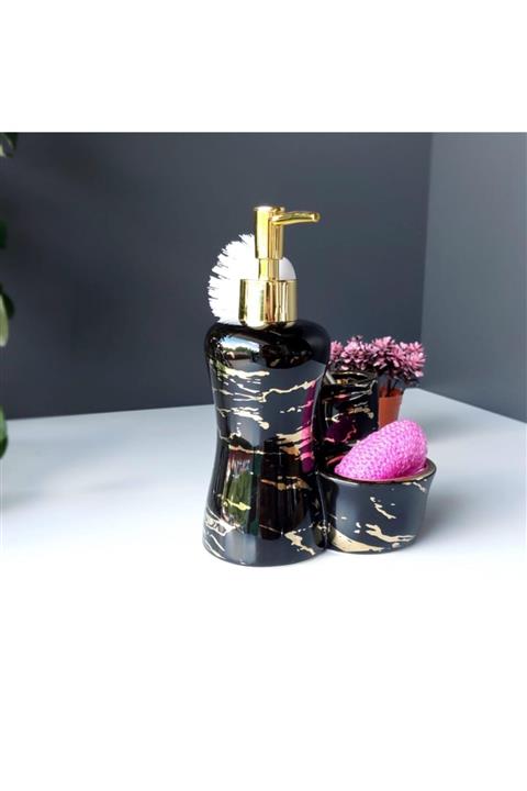 Tabivar Porselen Gold Lavabo Sıvı Sabunluk Fırçalı Sabun Pompası