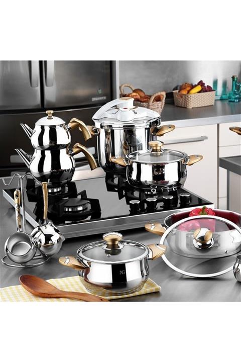 Kütahya Porselen 18 Parça Çelik Çeyiz Seti Gold