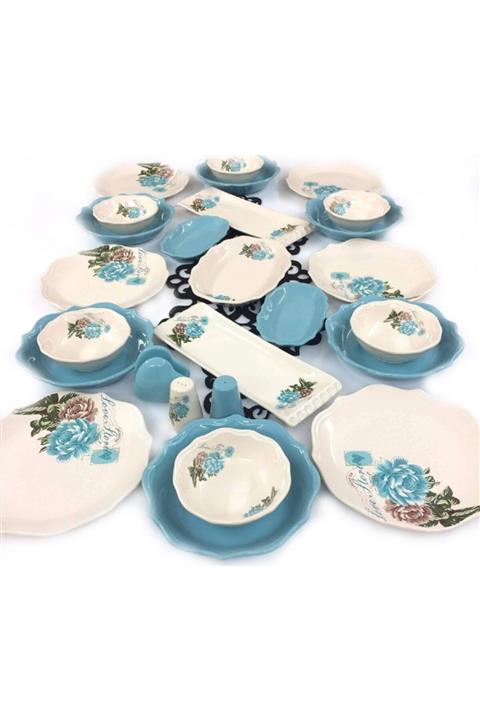 Keramika Turkuaz Gül 26 Parça 6 Kişilik Yemek Takımı
