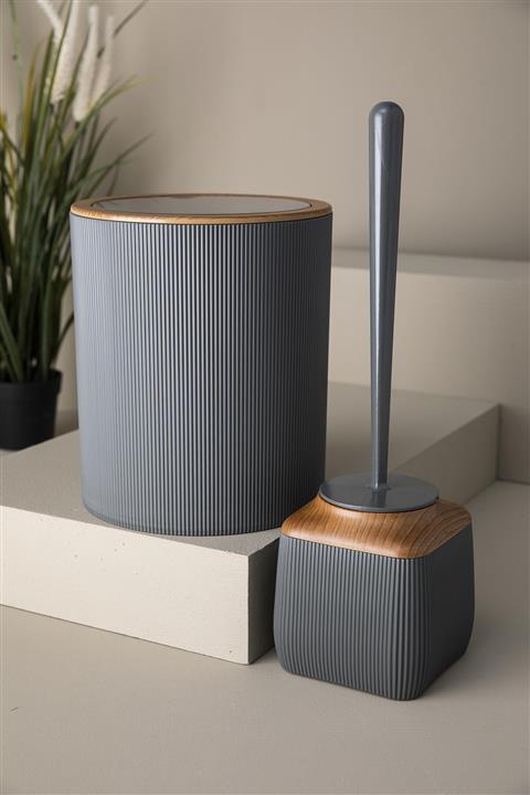 Doreline Gri 2 Parça Akrilik Lüx Banyo Seti Çöp Kovası Ve Wc Fırçalık