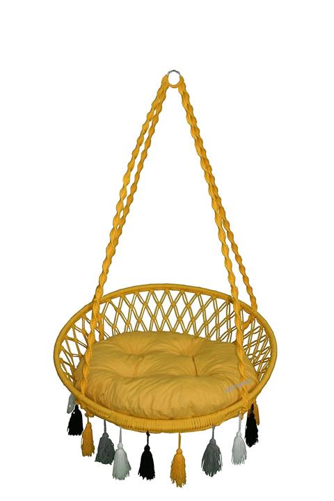 KEYİF SEPETİ Renkli Püsküllü Relaks Salıncak Sarı ( Sarı Minderli )