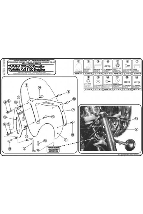 Givi Kappa As102a2 Yamaha Xvs 650-1100 Dragstar Classıc Rüzgar Siperlik Bağlantısı