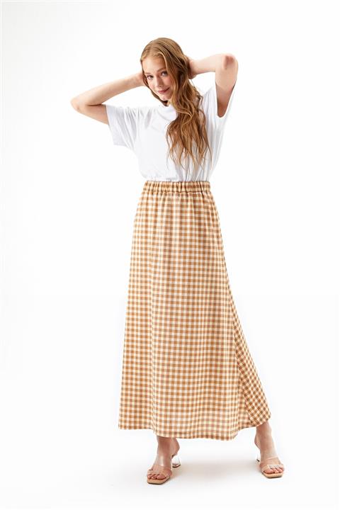 Muni Muni Desenli Astarlı Etek Vizon