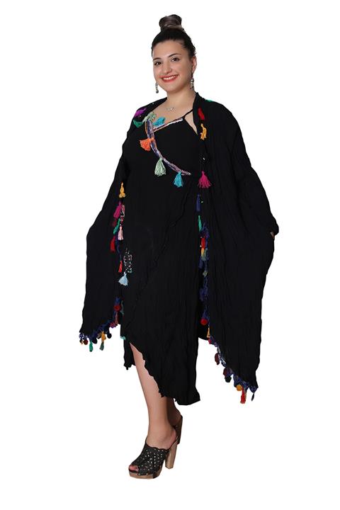 ŞIK STİL Kadın Siyah Otantik Etnik Bohem Pamuklu Kaftan