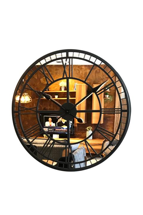 Platin Saat 60 Cm Aynalı Antrasit Metal Lüks Duvar Saati