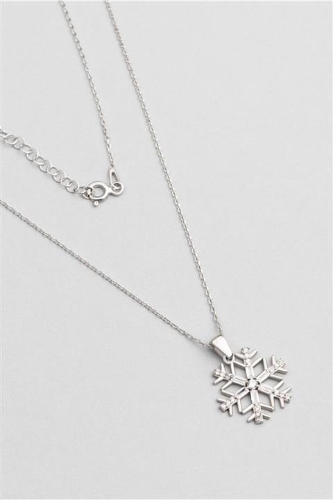 So CHIC... Baget Taşlı Kar Tanesi 18 Ayar Beyaz Altın Kaplama 45 Cm Gümüş Kolye