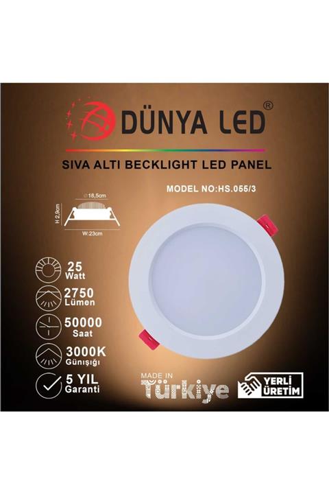 DÜNYA LED Hs.055/3 25w Sıva Altı Led Backlight Panel 3000k Günışığı